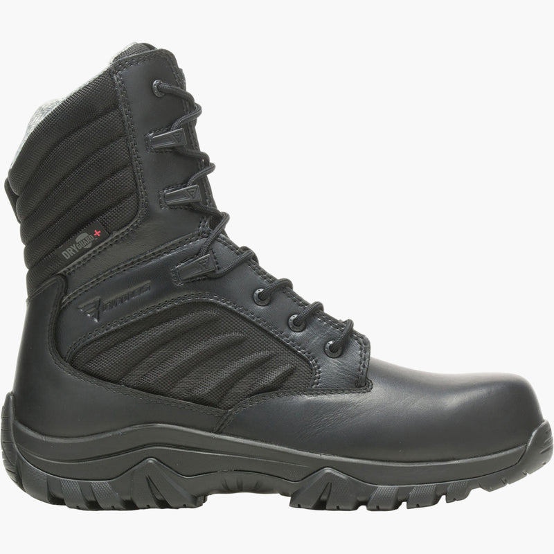 Black tactical boot on a white background