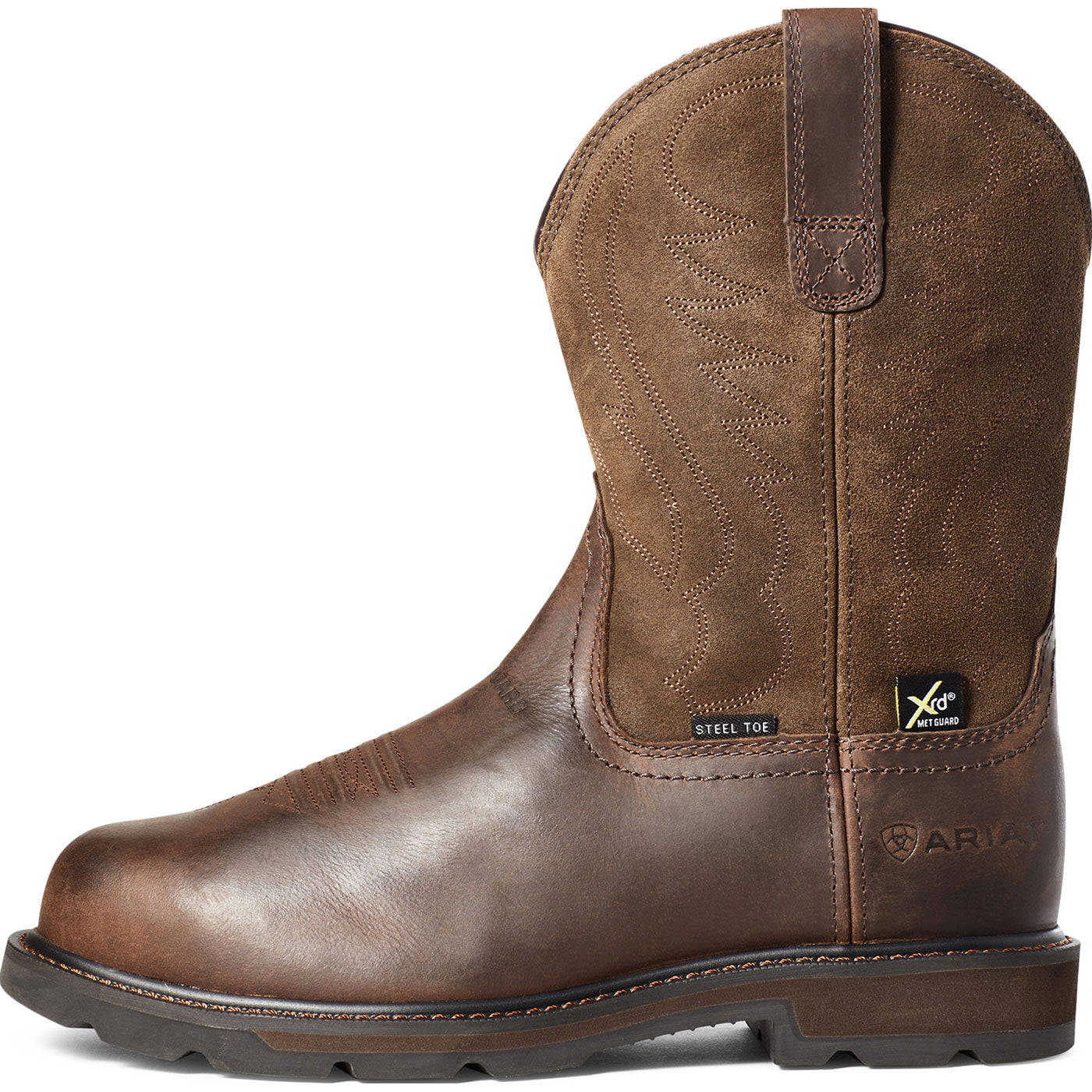 Ariat Groundbreaker Men's 10-inch Internal Metatarsal Steel Toe Pull-On Western Work Boot - profile