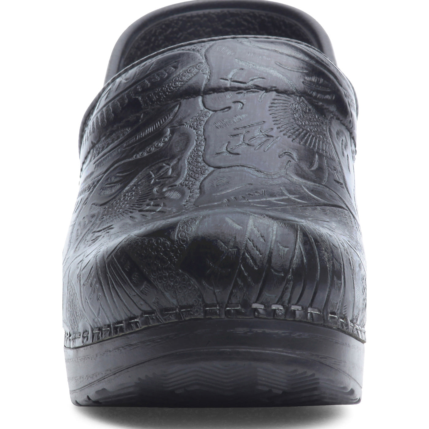 Dansko Professional Women's Black Tooled Leather Work Clog - front