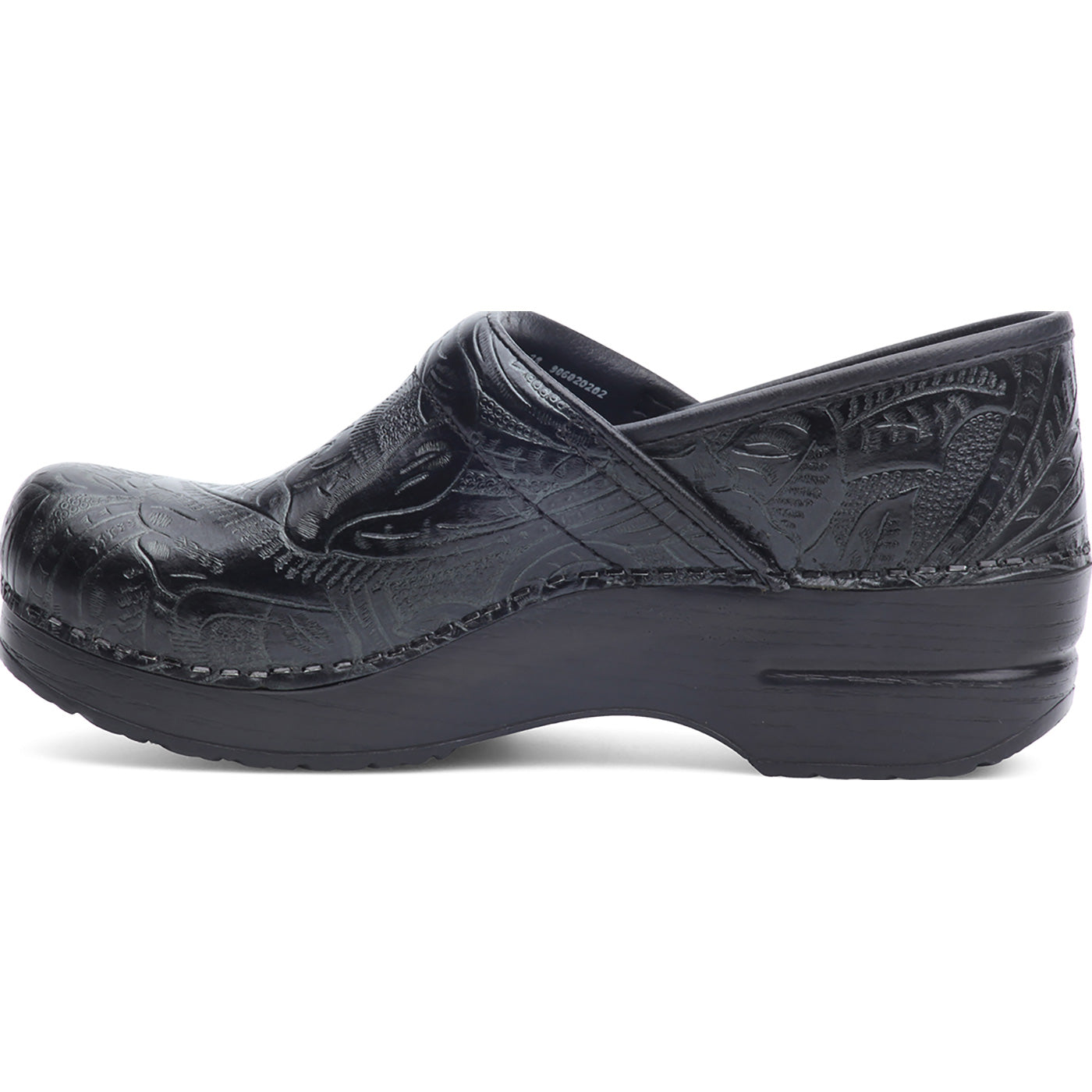 Dansko Professional Women's Black Tooled Leather Work Clog - profile