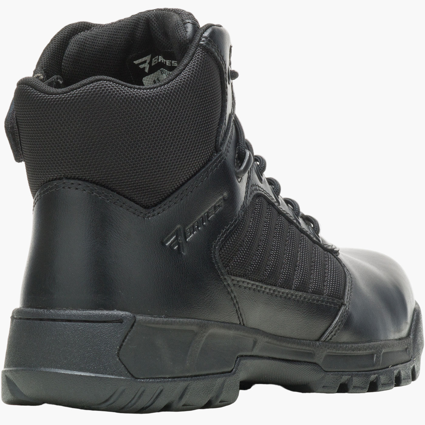 Black tactical boot on a white background