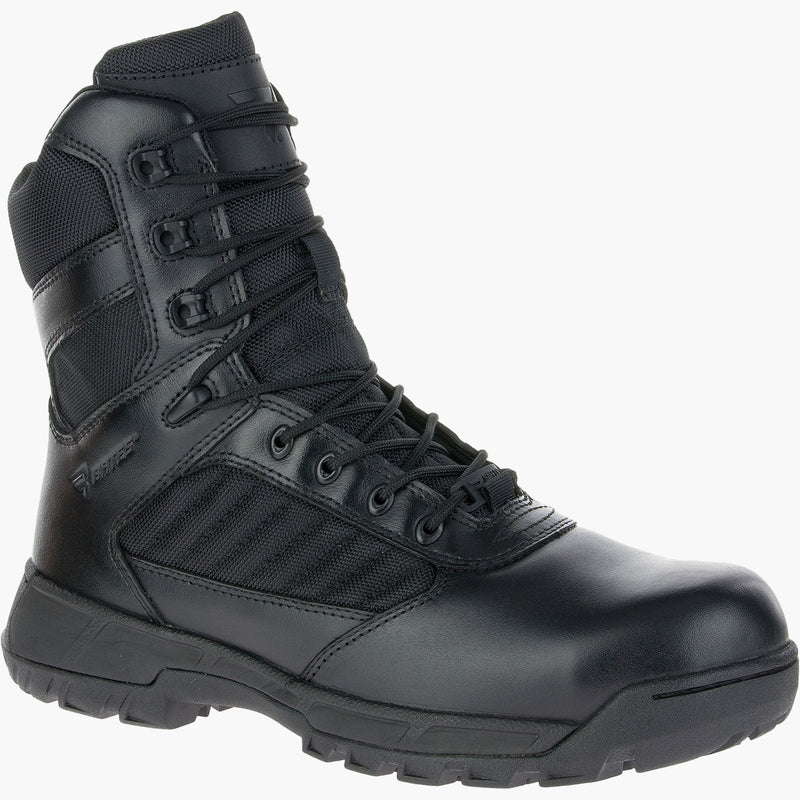 Black tactical boot on a white background