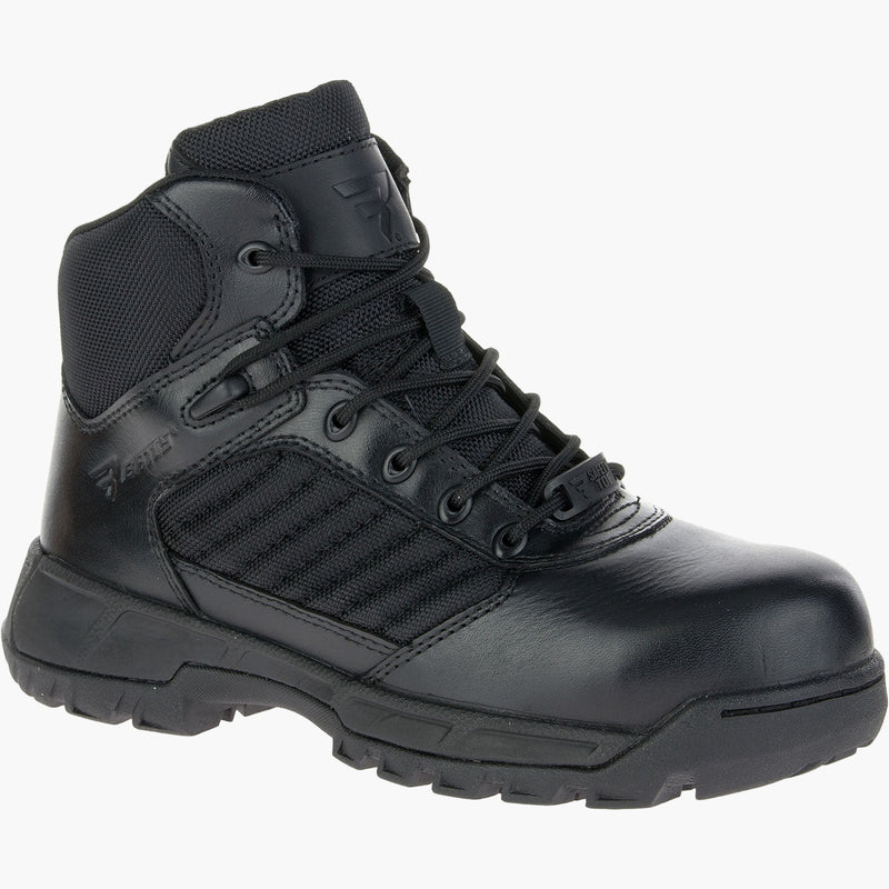 Black tactical boot on a white background