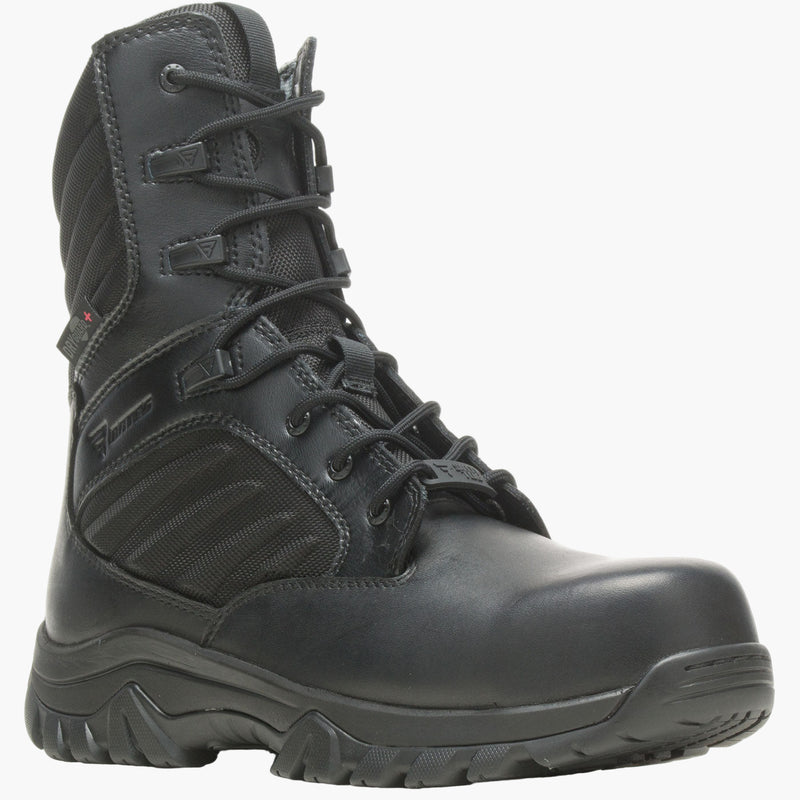 Black tactical boot on a white background
