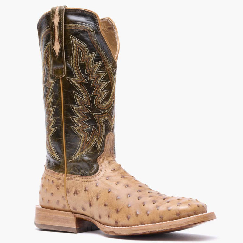 Front view of Durango PRCA ostrich leather square toe western boot in brown