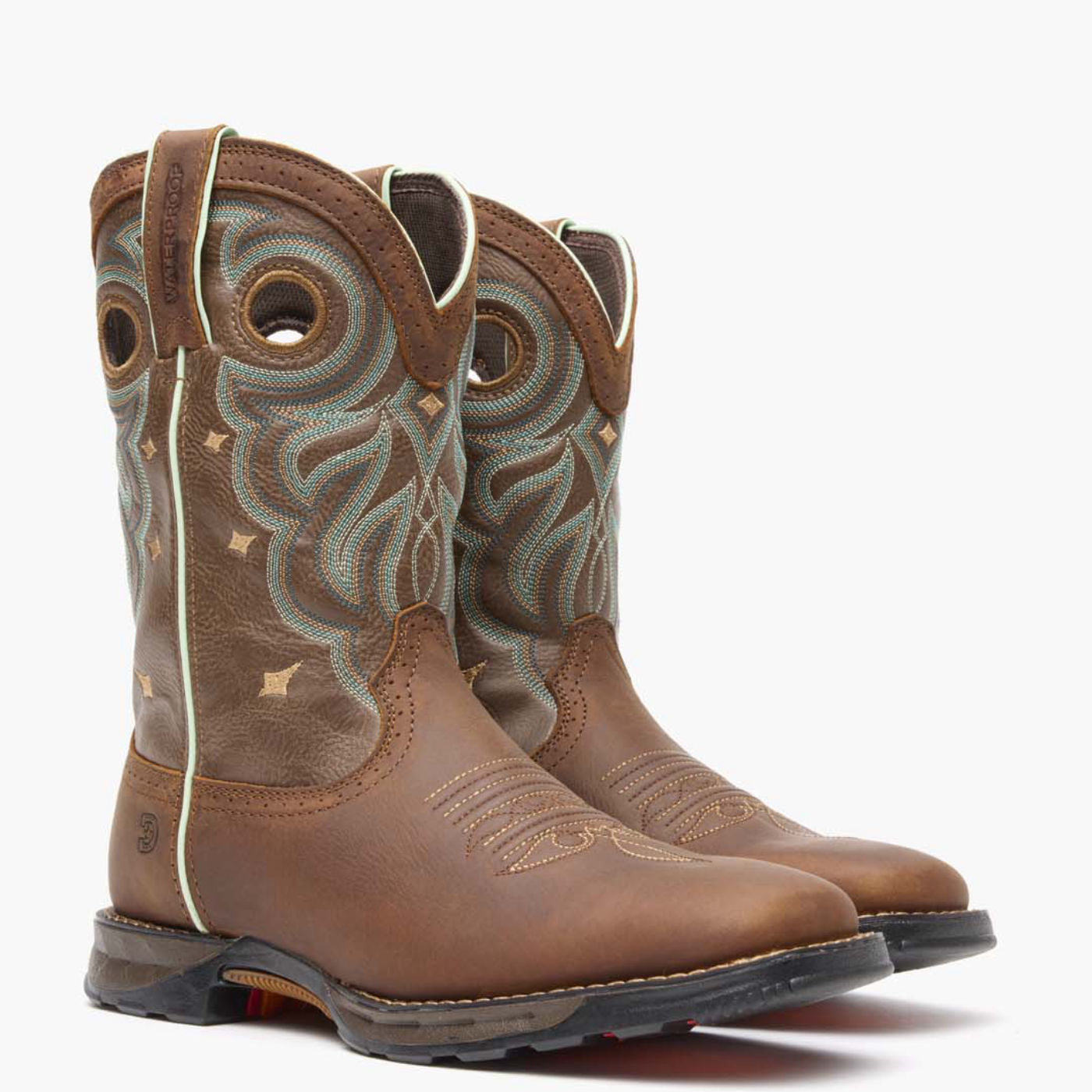 Front pair view of Durango Maverick women's brown square toe work boots
