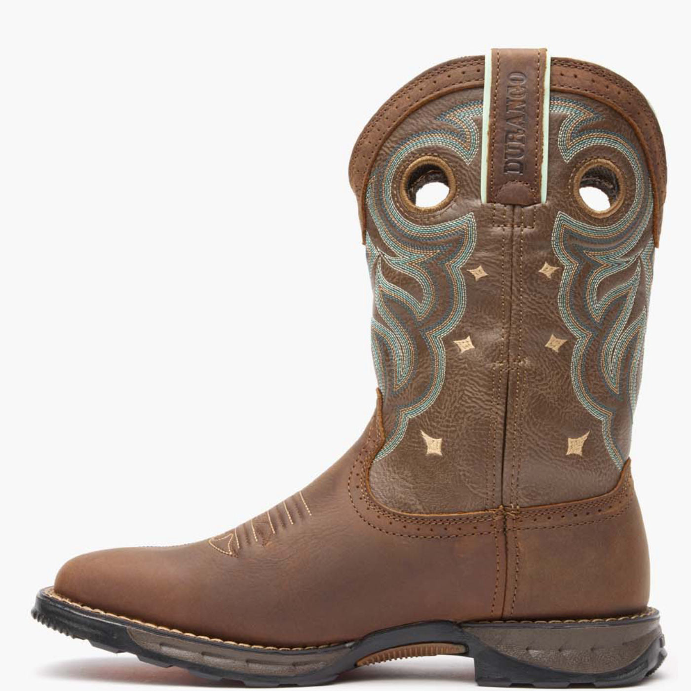 Inner side view of Durango Maverick women's brown square toe work boot
