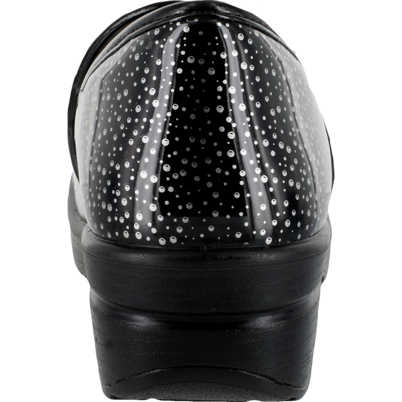 Easy WORKS by Easy Street Lyndee Black Raindrops Women's Slip-Resistant Patent Slip-On Work Shoe - back