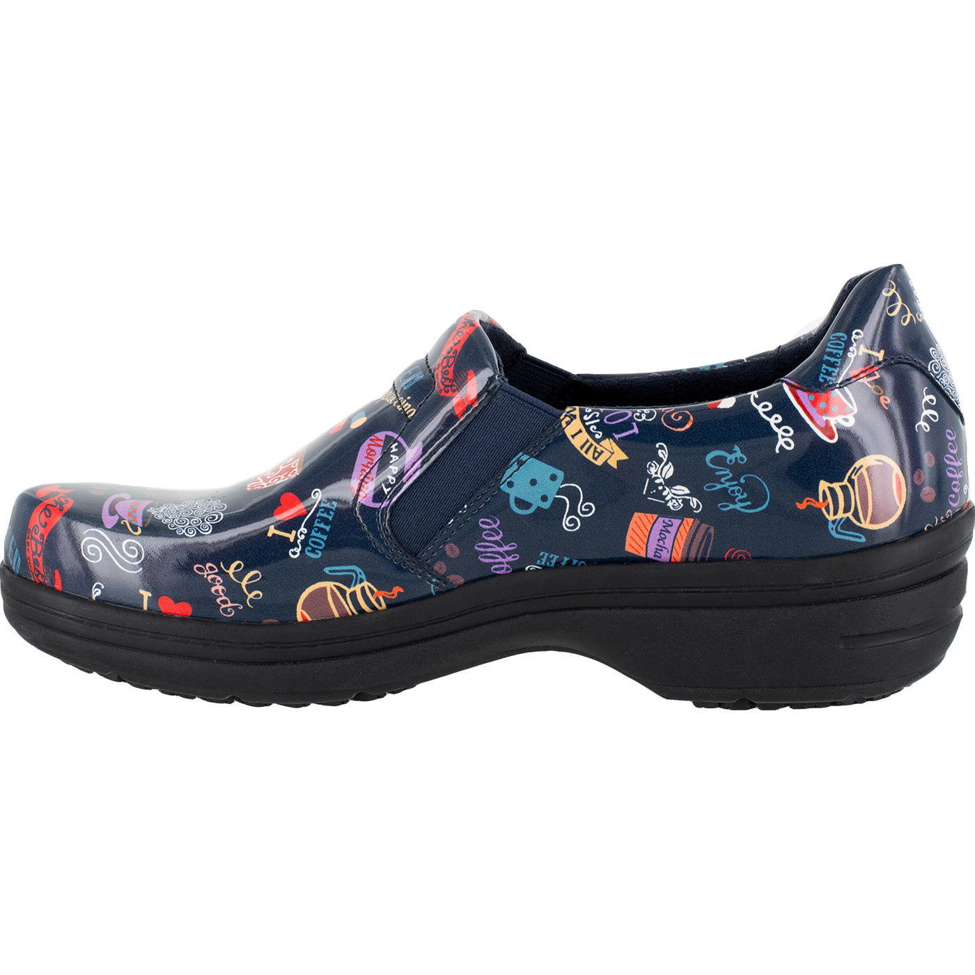 Easy WORKS by Easy Street Bind Women's Hot Coffee Patent Leather Slip-Resistant Clog - profile