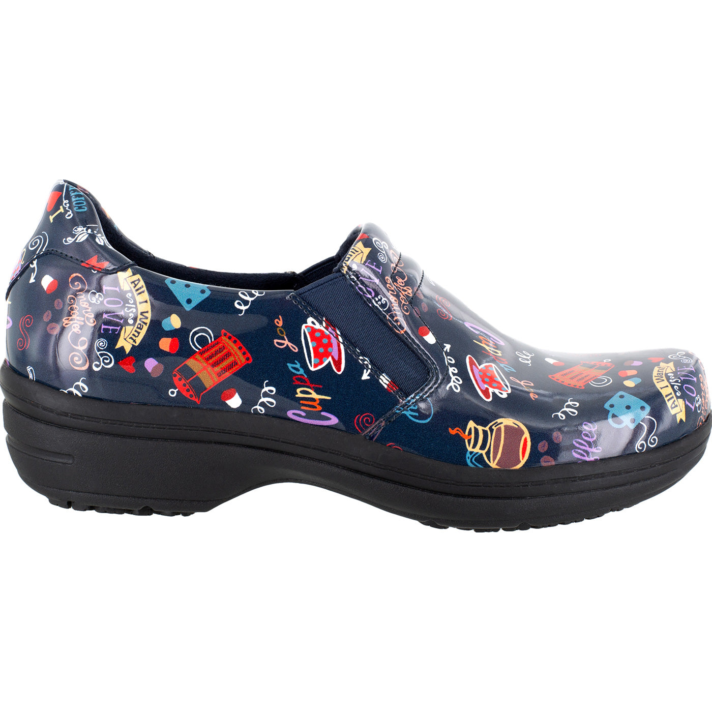 Easy WORKS by Easy Street Bind Women's Hot Coffee Patent Leather Slip-Resistant Clog - profile