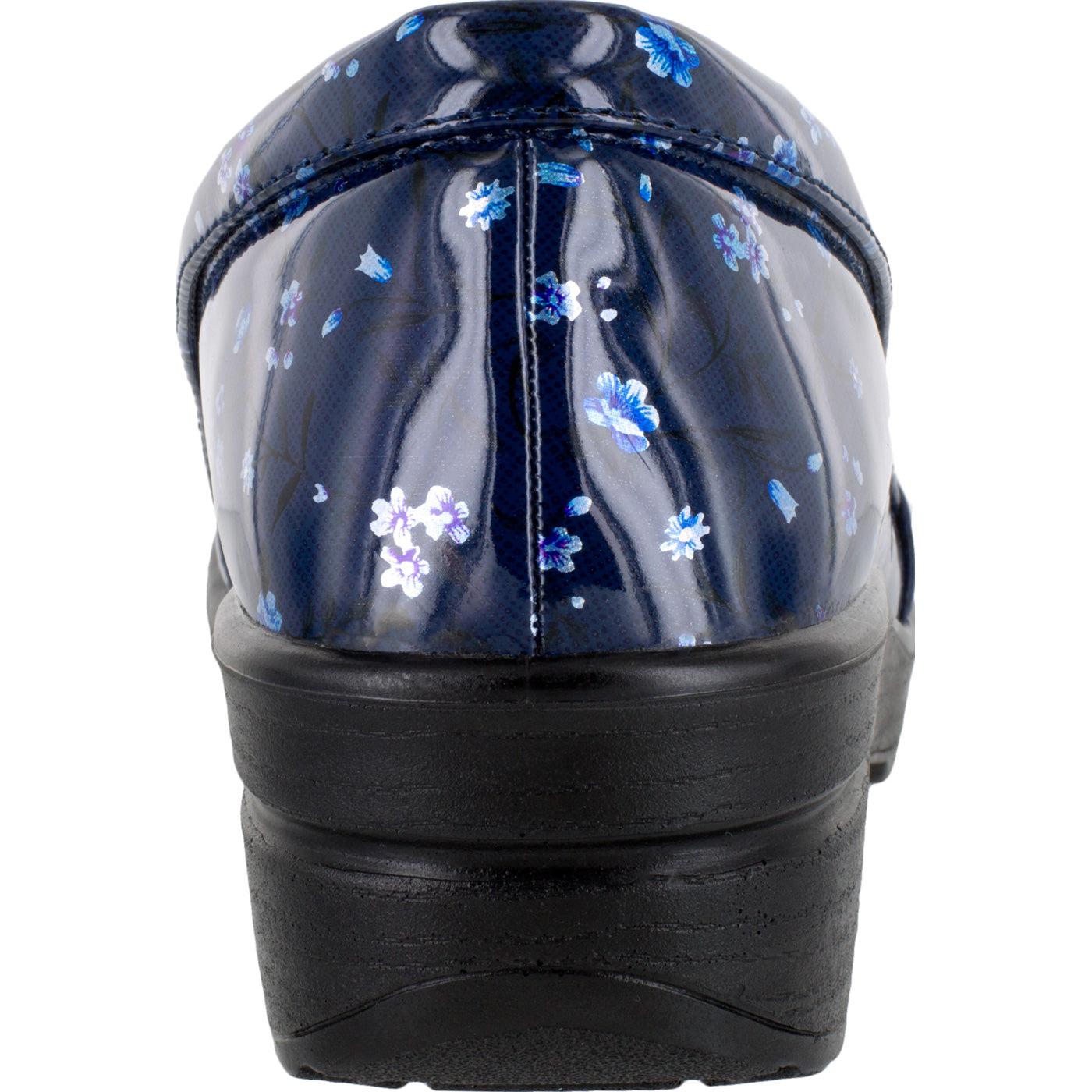 Easy WORKS by Easy Street Leeza Navy Floral Women's Slip-Resistant Patent Slip-on Work Shoe - back