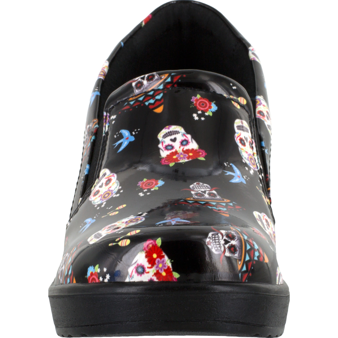 Easy WORKS by Easy Street Leeza Festive Skulls Women's Slip-Resistant Patent Slip-On Shoe - front