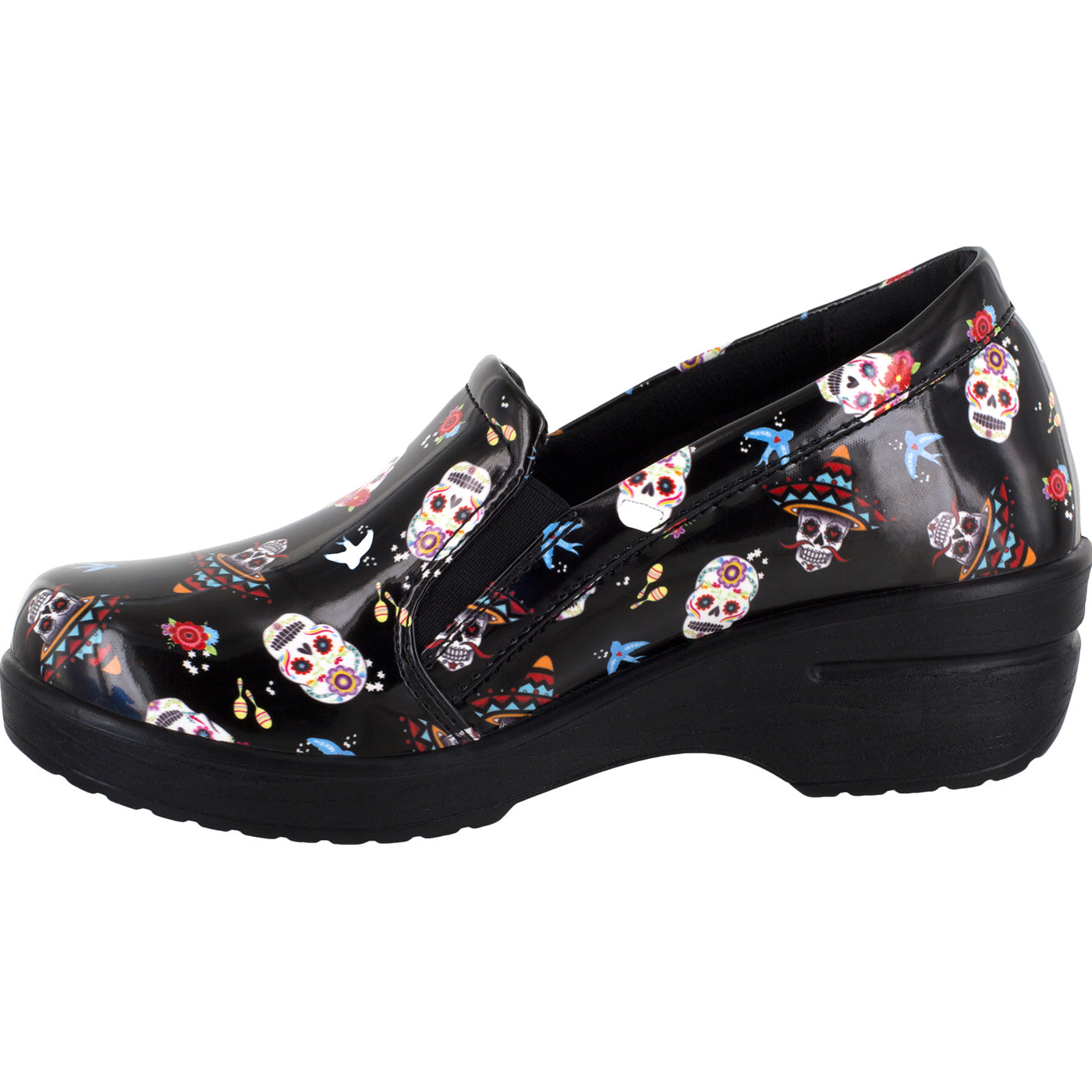 Easy WORKS by Easy Street Leeza Festive Skulls Women's Slip-Resistant Patent Slip-On Shoe - profile