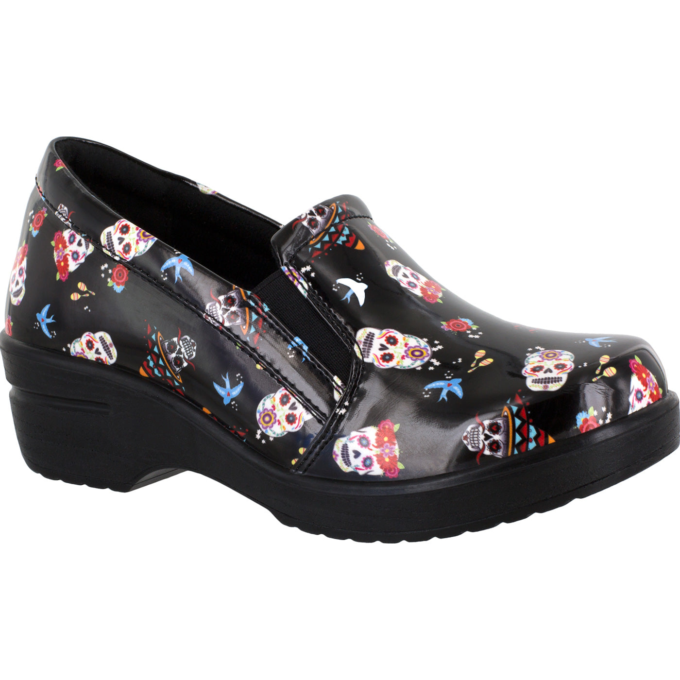 Easy WORKS by Easy Street Leeza Festive Skulls Women's Slip-Resistant Patent Slip-On Shoe - main