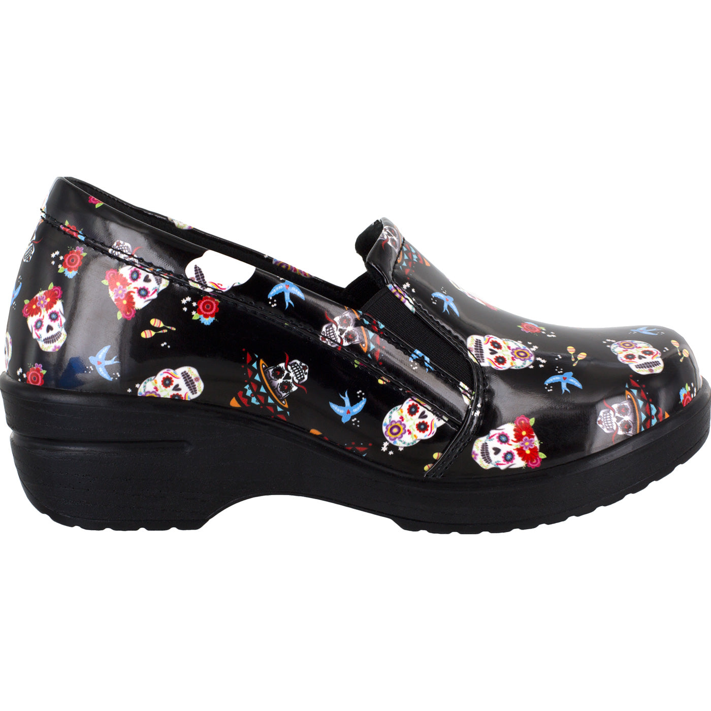 Easy WORKS by Easy Street Leeza Festive Skulls Women's Slip-Resistant Patent Slip-On Shoe - profile