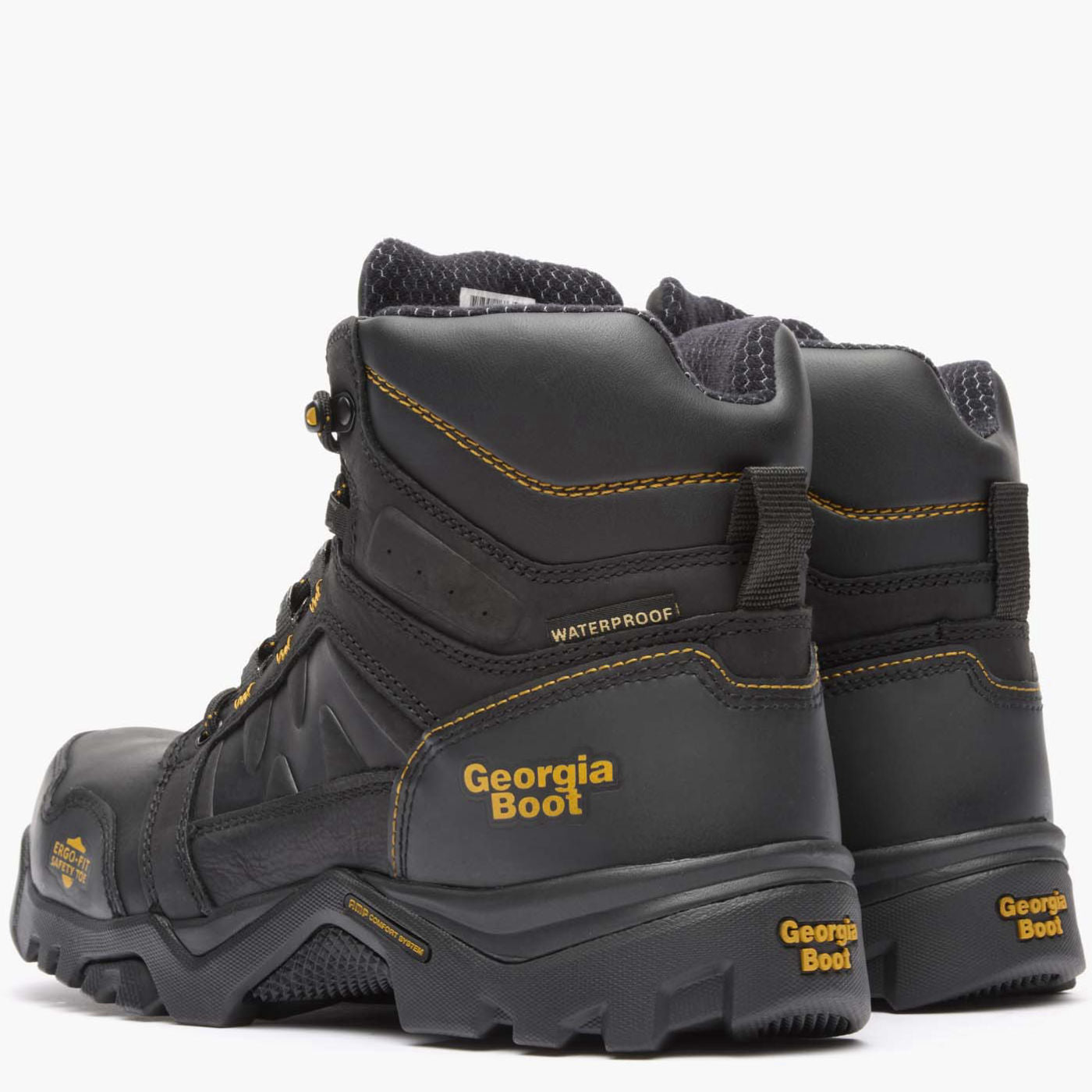 Pair of black Georgia Boot hiking boots on a white background