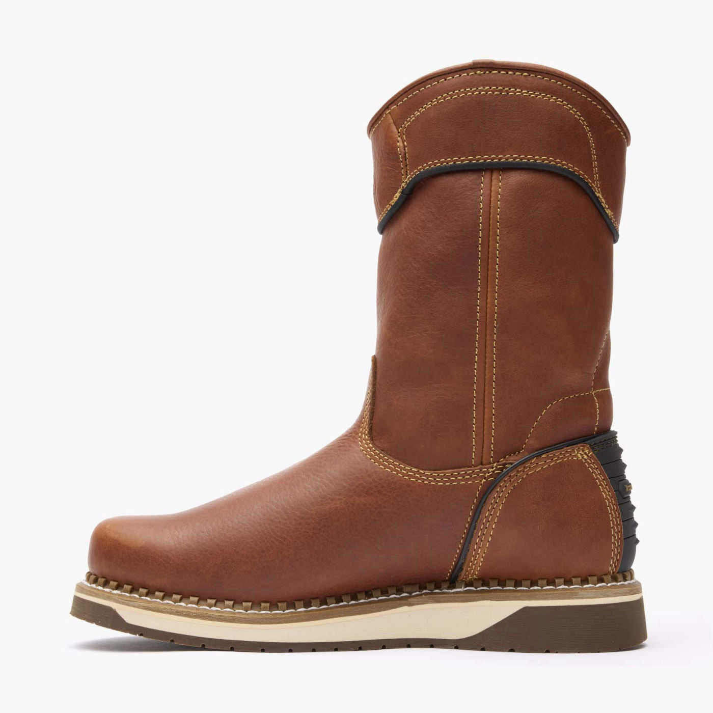Brown leather boot on a white background