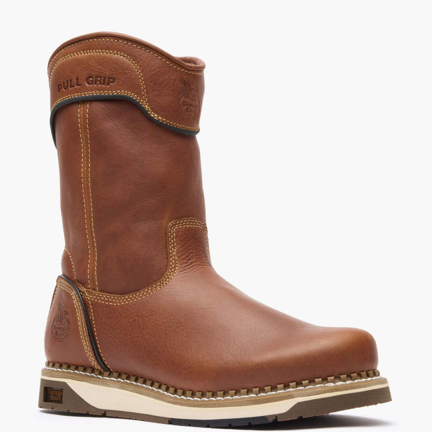 Brown leather boot with 'Full Grip' feature on a white background