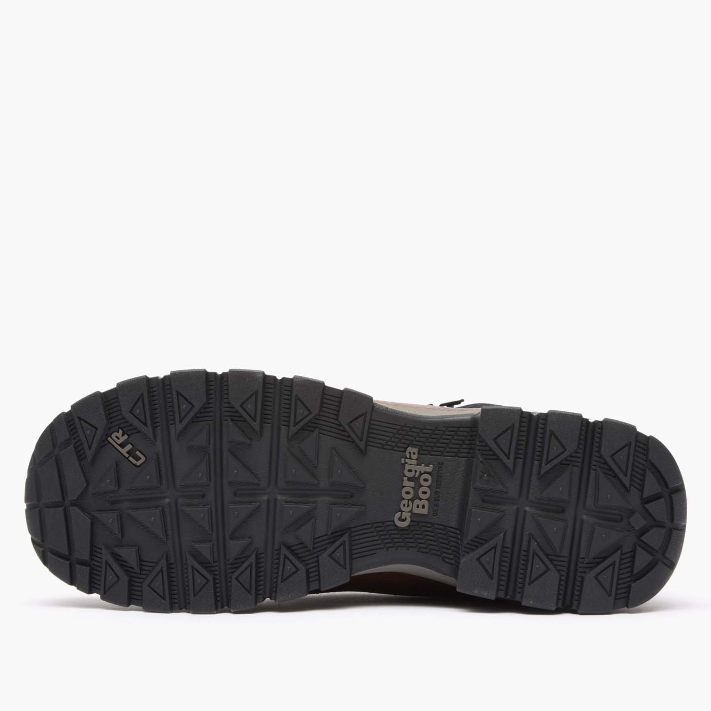 Black shoe sole with 'Georgia Boot' branding on a white background