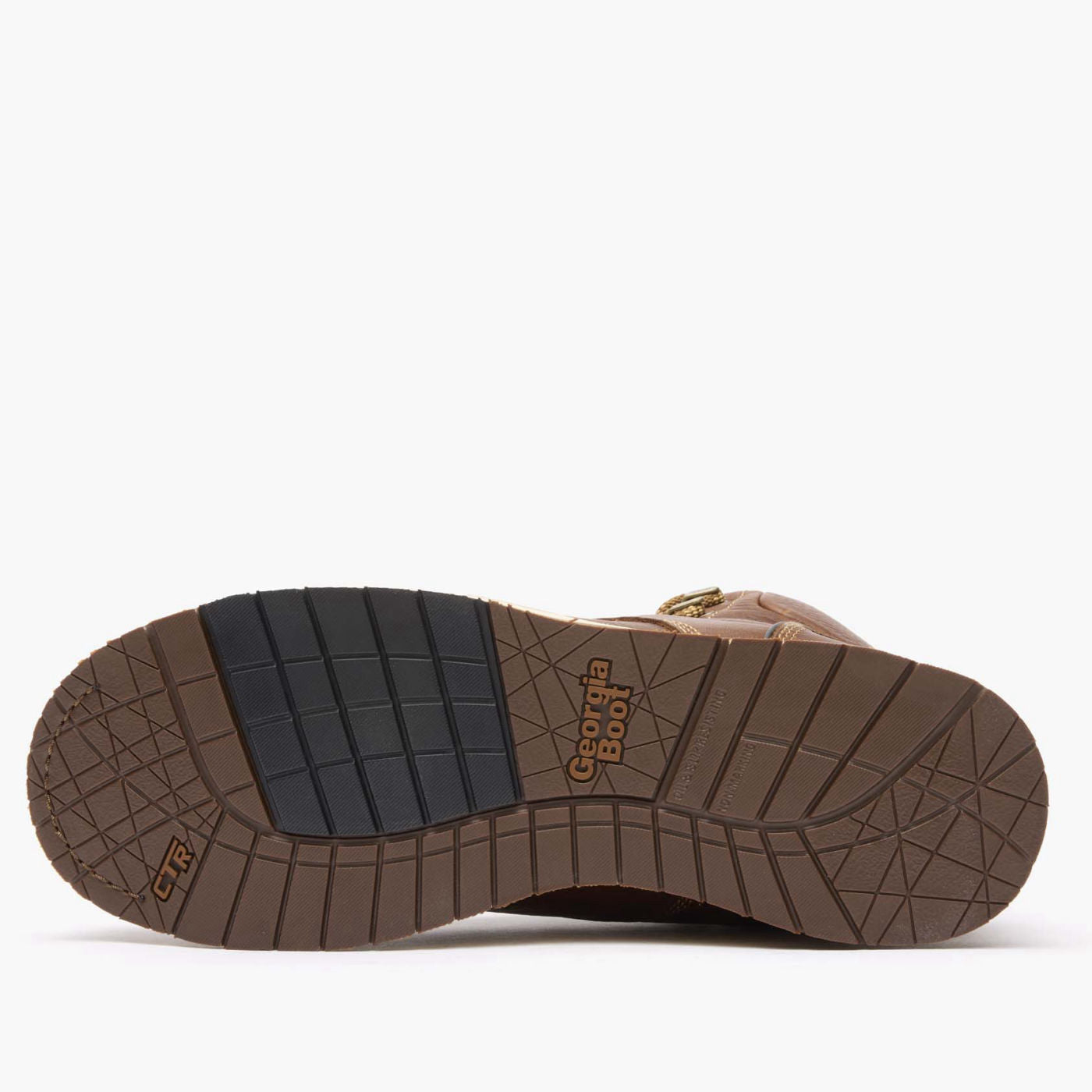 Brown boot sole with 'Georgia Boot' branding on a white background