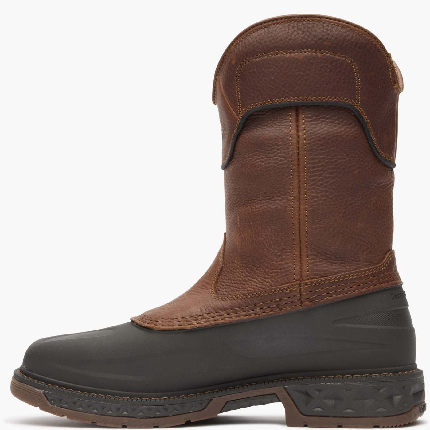 Brown and black boot on a white background