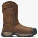 Brown work boot with pull grip feature on a white background