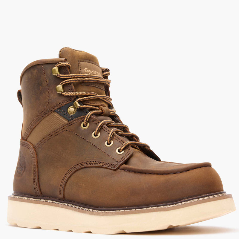 Brown leather boot with visible Geox branding on a white background