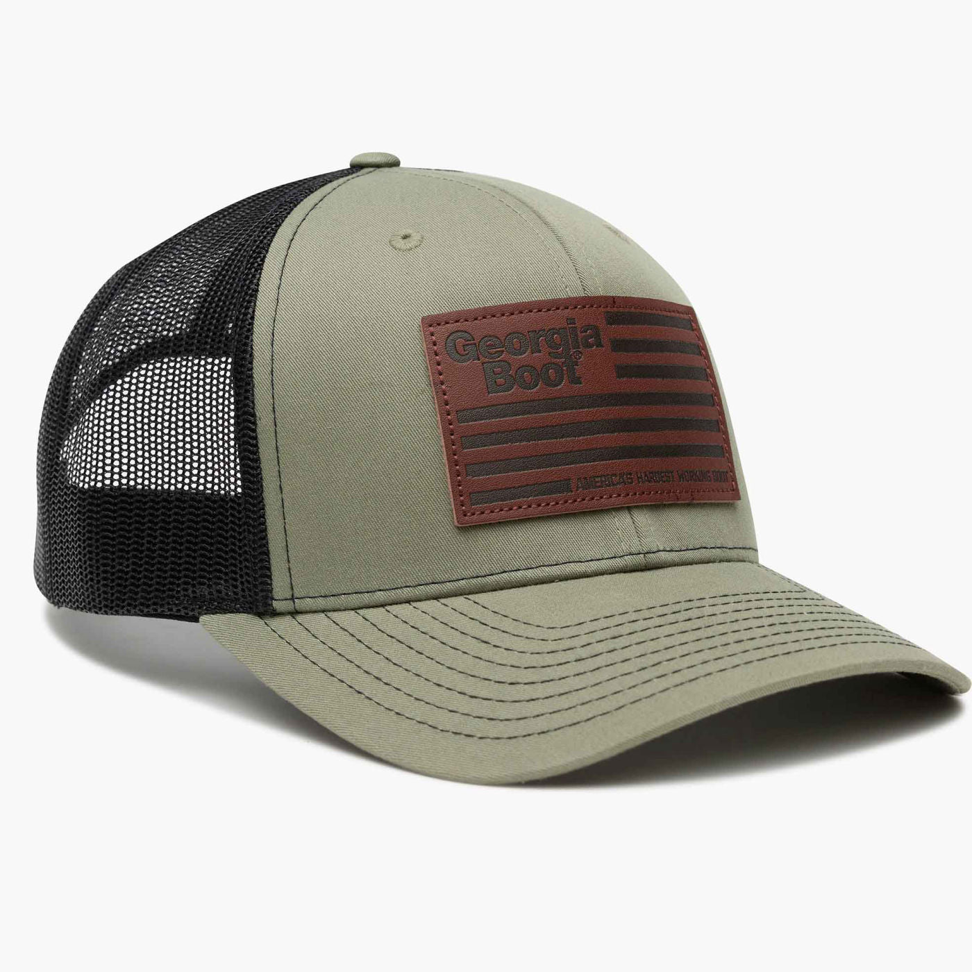 Georgia Boot Unisex Leather Patch Trucker Hat - profile