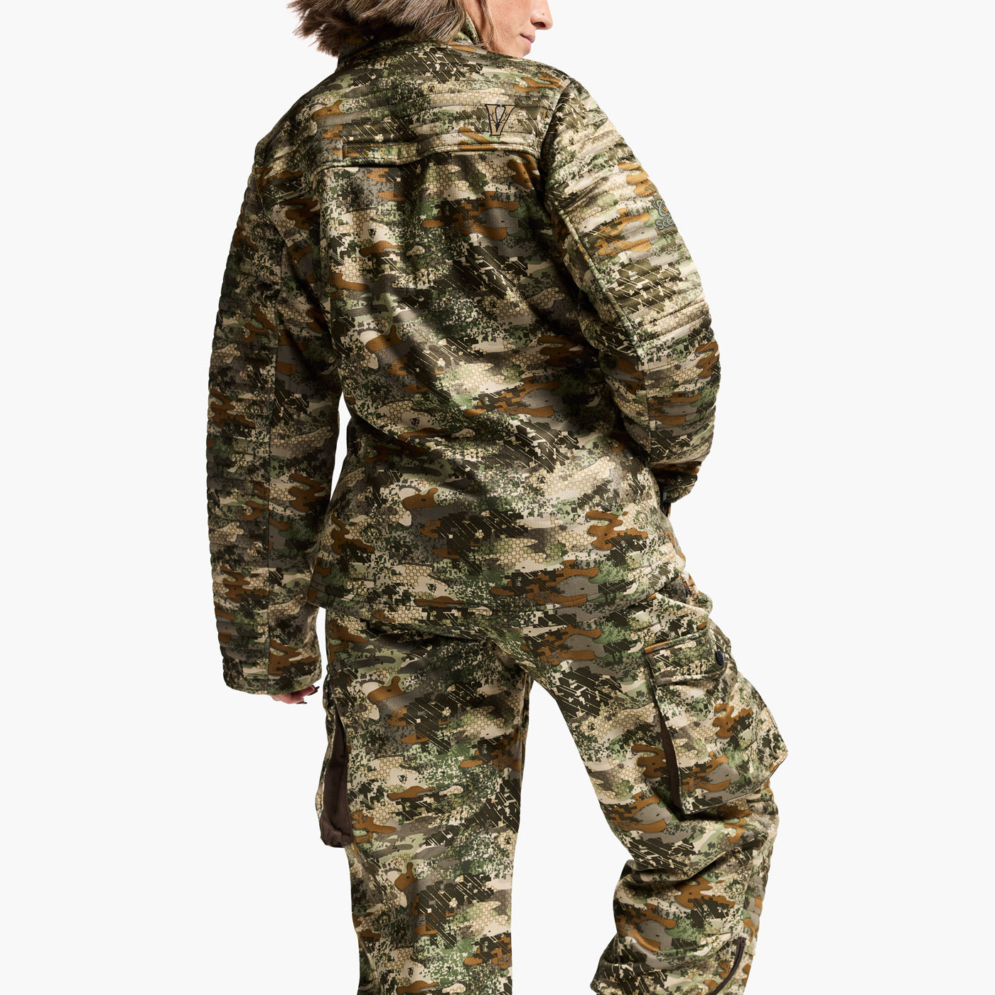 Camouflage hunting suit on a white background