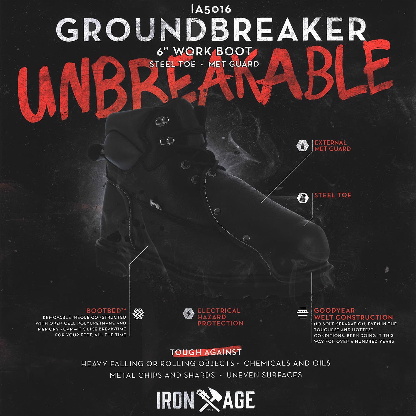 Iron Age Groundbreaker External Met Guard Work Boot - birdseye