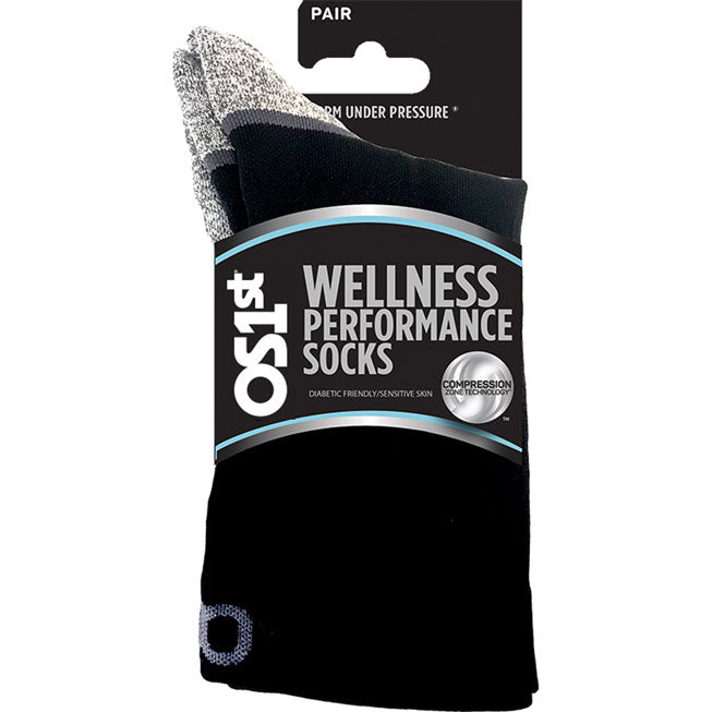 OS1st WP4 Unisex Wellness Performance Black Crew Socks - front