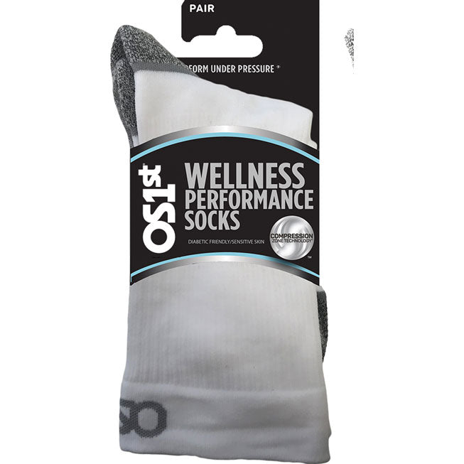 OS1st WP4 Unisex Wellness Performance White Crew Socks - front
