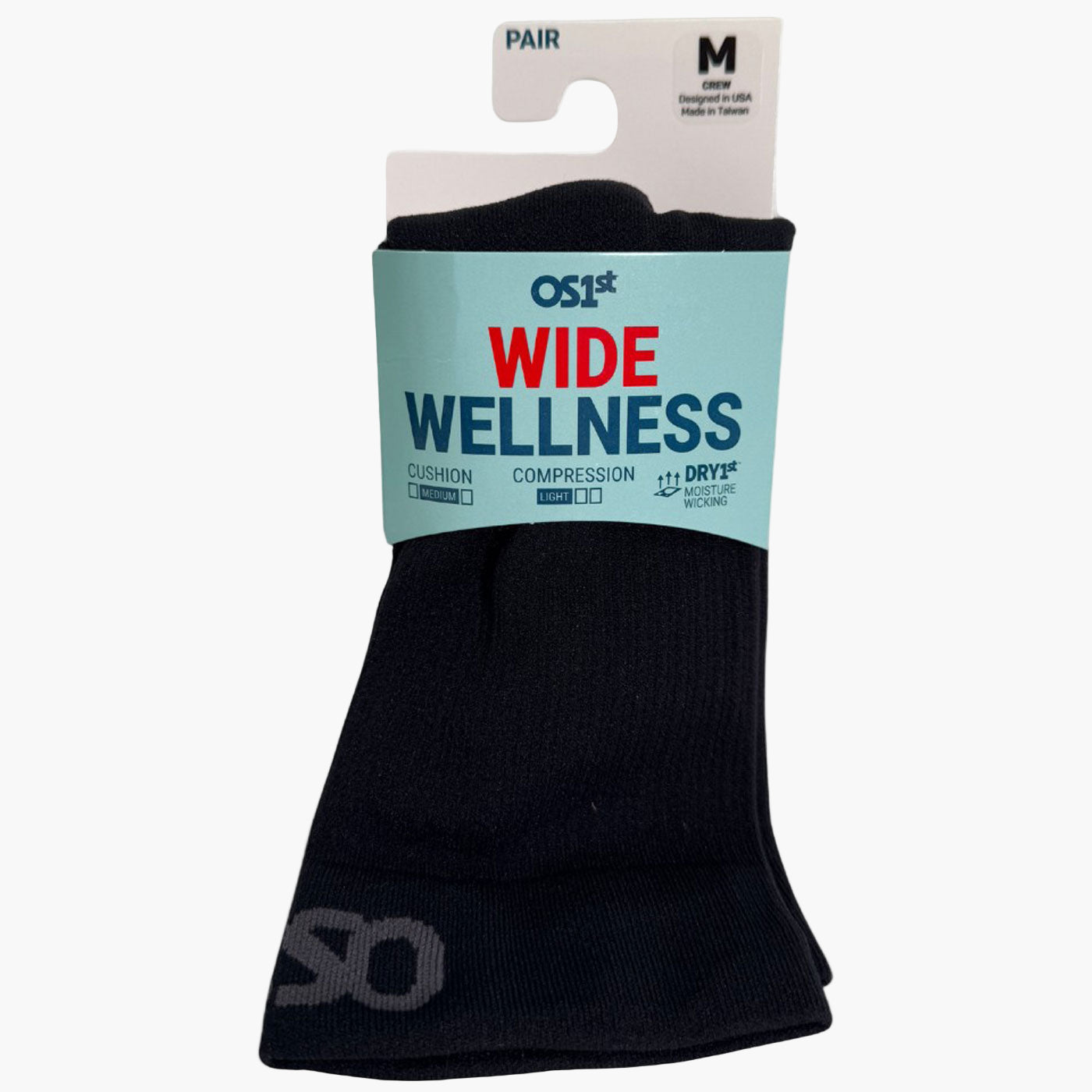 OS1st WP4+ Wide Unisex Wellness Performance Black Crew Socks