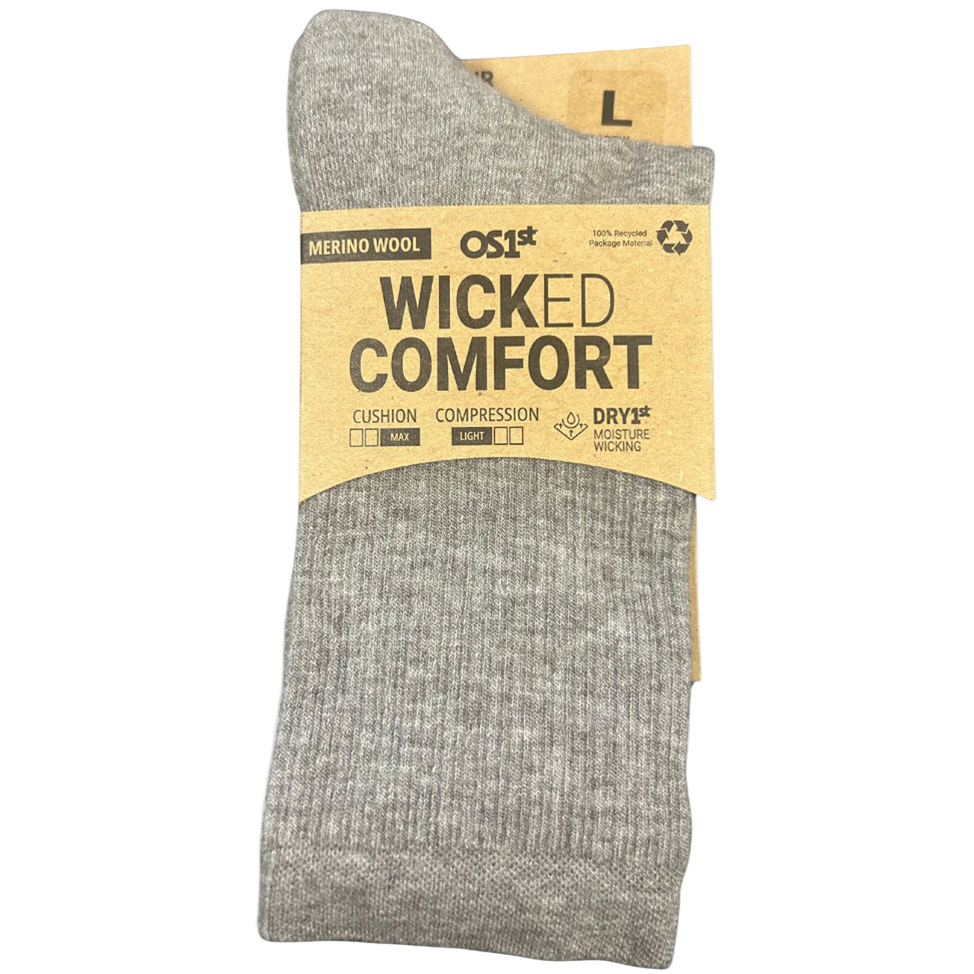 OS1st Wicked Comfort Merino Unisex Grey Crew Socks