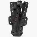 Black leather holster with multiple pouches on a white background