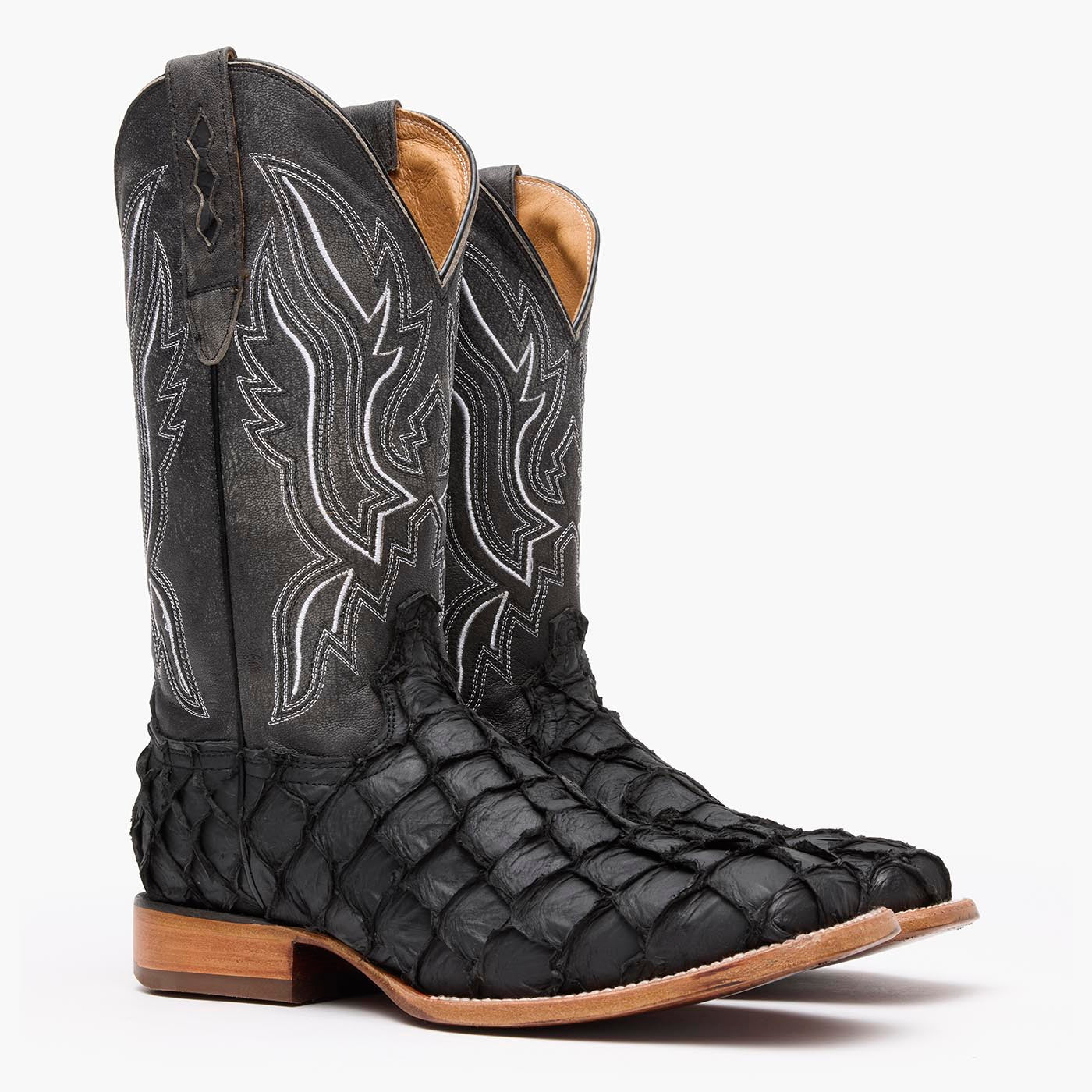 Durango® Premium Exotics Matte Black Pirarucu Western Boot - Front View