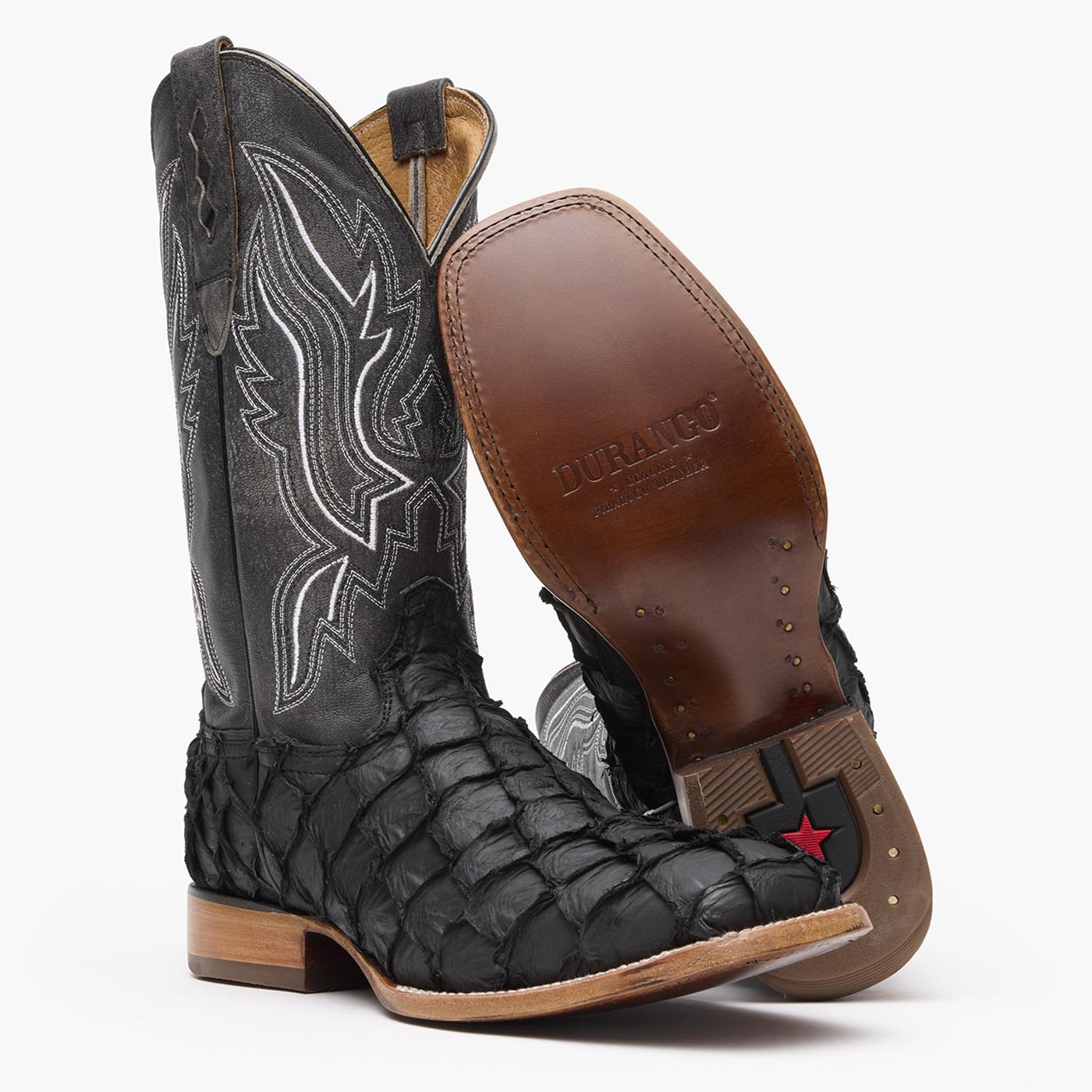 Durango® Premium Exotics Matte Black Pirarucu Western Boot - Outsole