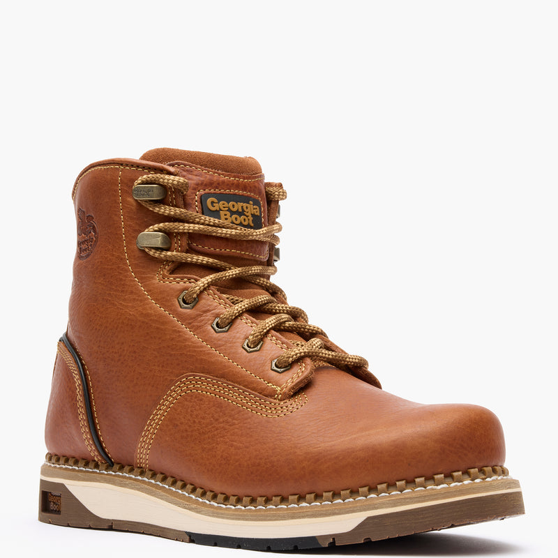 Brown leather boot with lace-up design on a white background