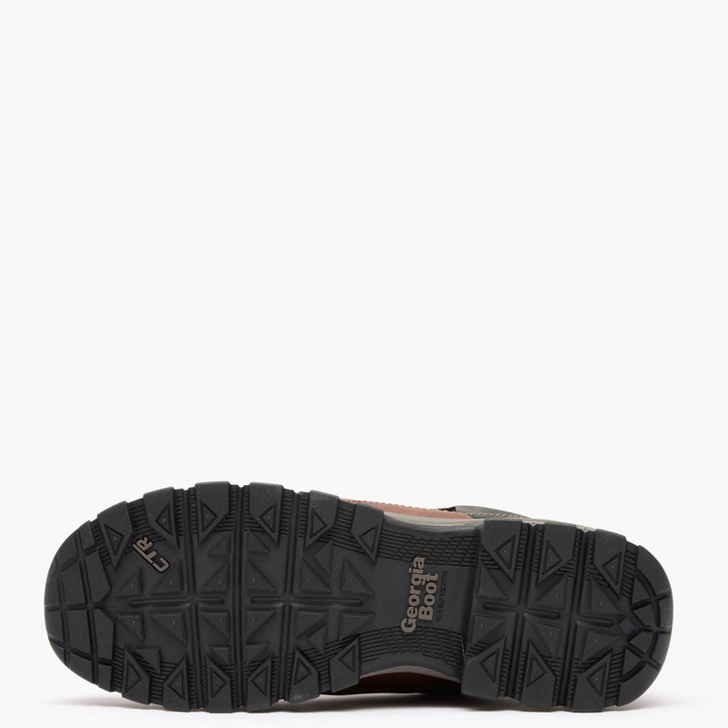 Brown boot sole with 'Georgia Boot' branding on a white background