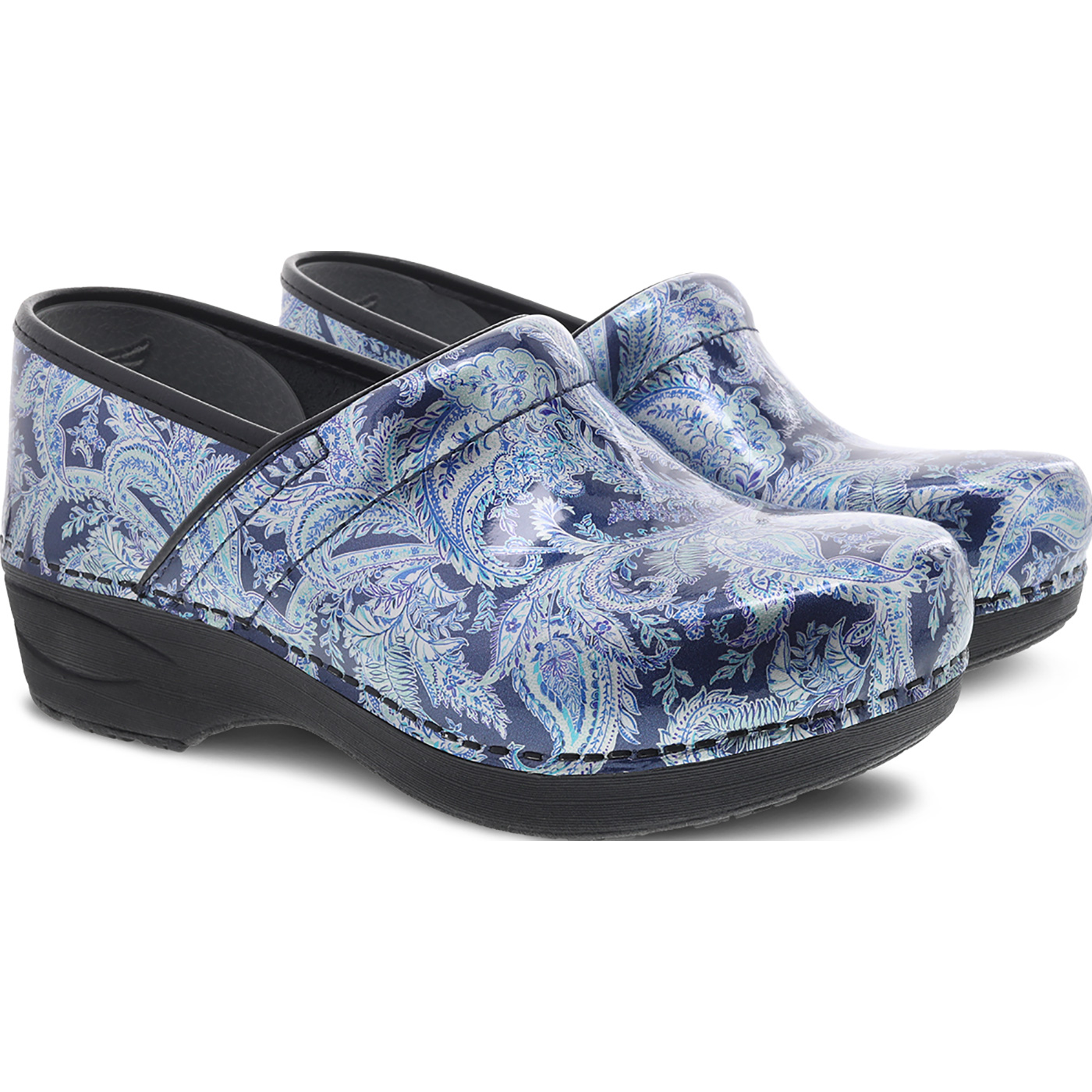 Dansko XP 2.0 Women's Slip Resistant Blue Paisley Patent Work Clog ...