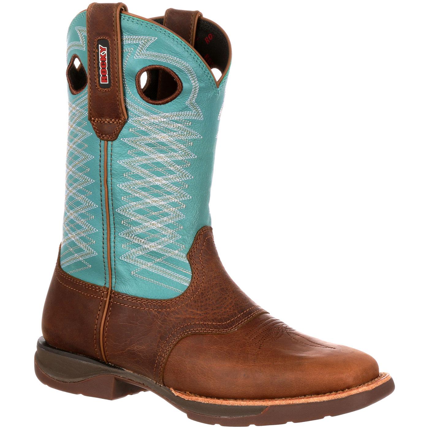 Womens cowboy boots teal and brown store size 6